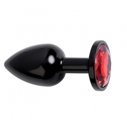 Анальная втулка, Metal by TOYFA, металл, черная, с красным кристаллом, 7,2 см, Ø2,8 см, 50 г