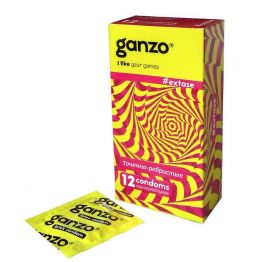 Презервативы Ganzo Extase, с точечно-ребристой поверхностью, анатомической формы, латекс, 18 см, 12